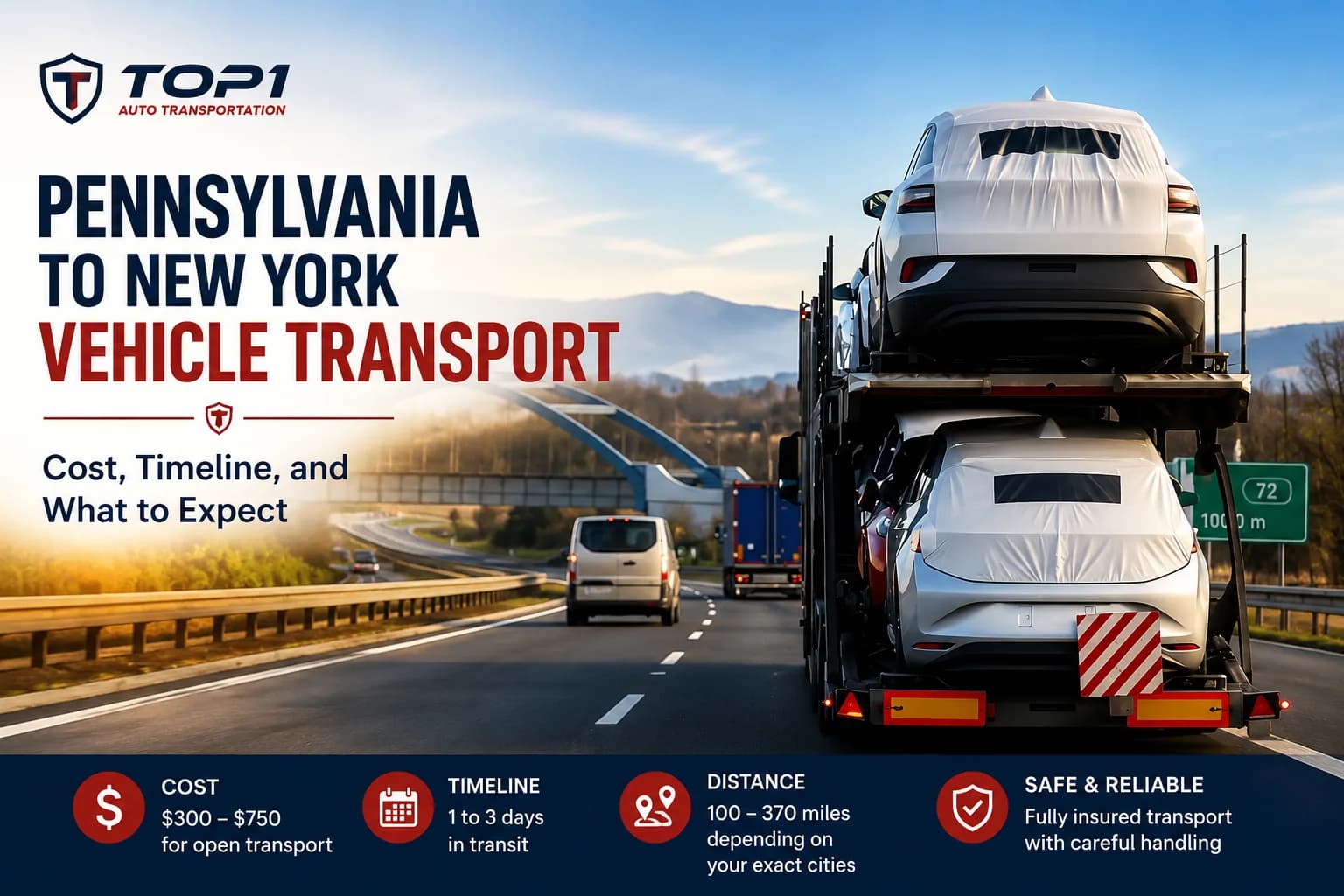 Pennsylvania to New York vehicle transport — cost, timeline, and what to expect