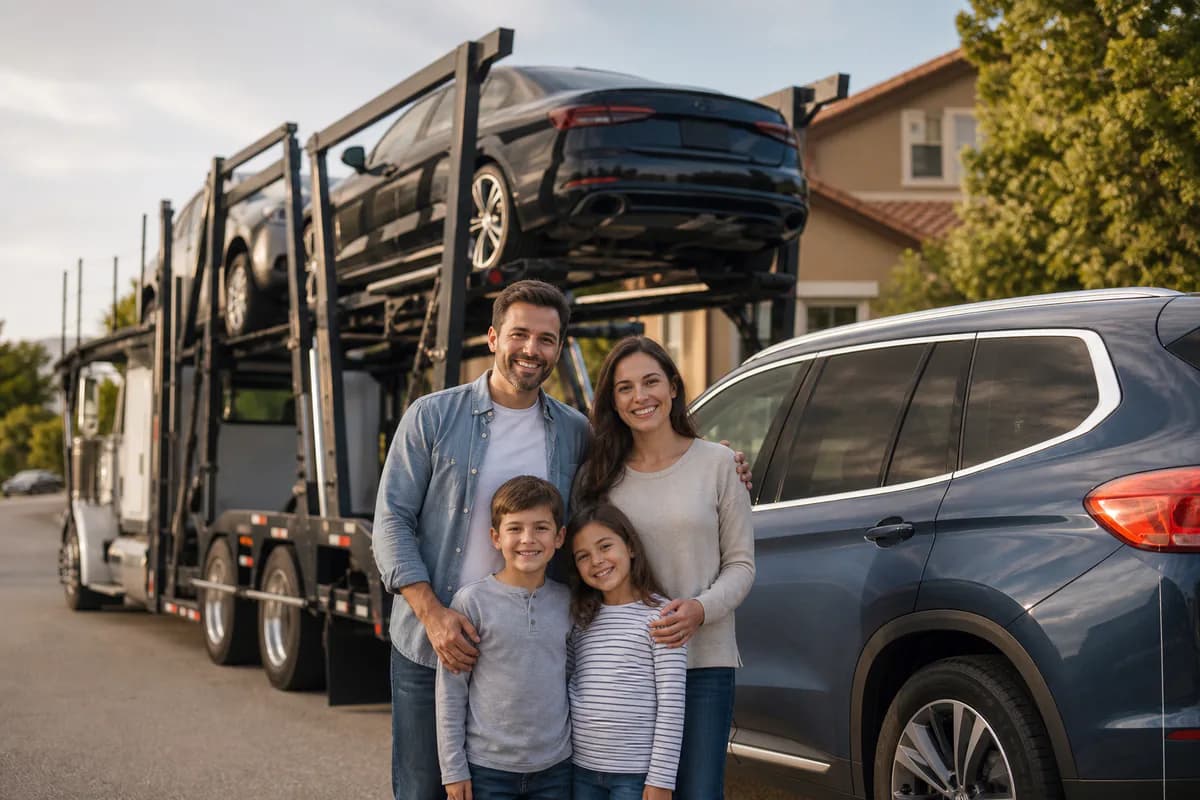 Get a free auto transport quote today Family preparing to ship their car with Top1 Auto Transportation door-to-door service