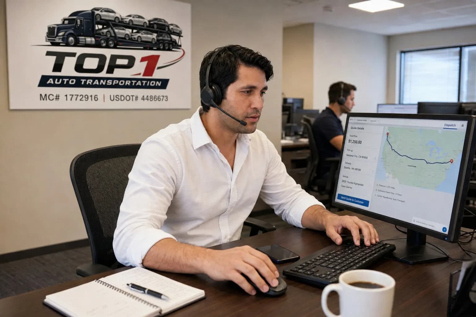 Top1 Auto Transportation advisor preparing a car shipping quote
