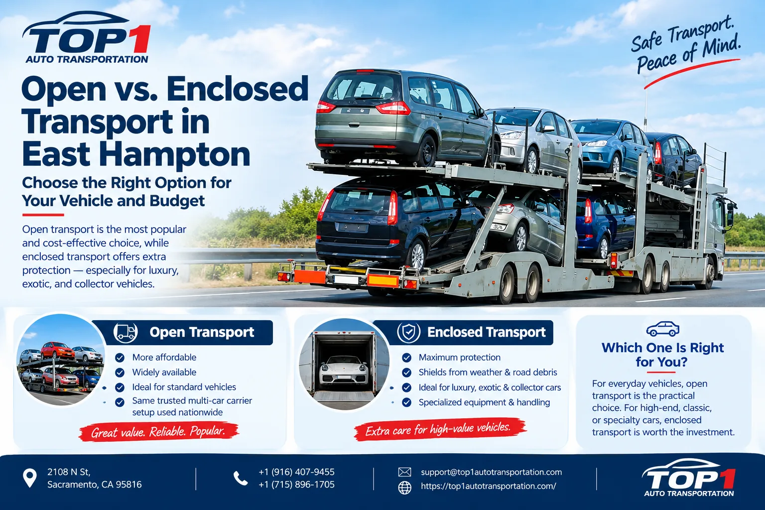 Open vs enclosed transport in East Hampton — choose the right option for your vehicle