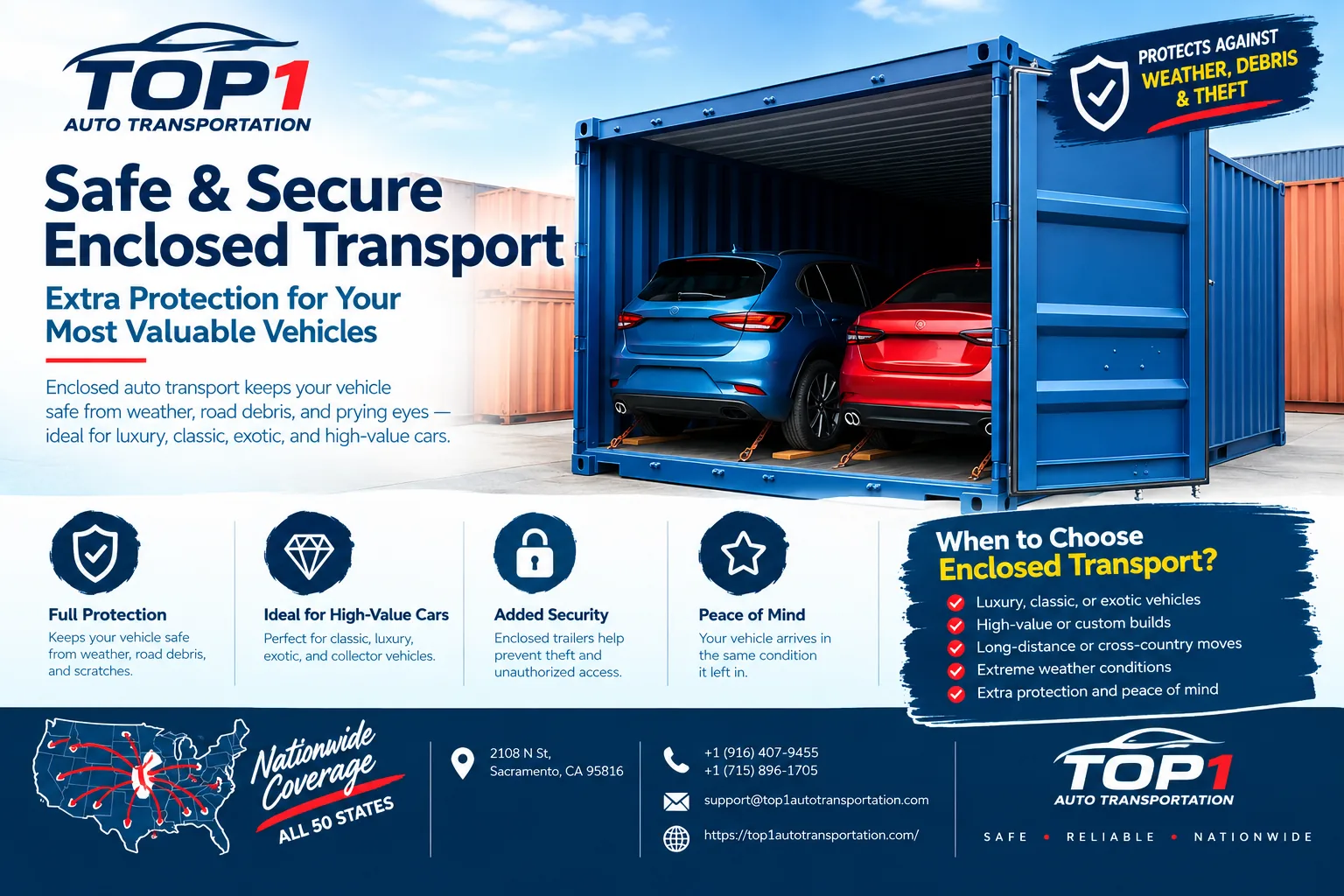 Enclosed car transport from Sacramento — extra protection for high-value and classic vehicles