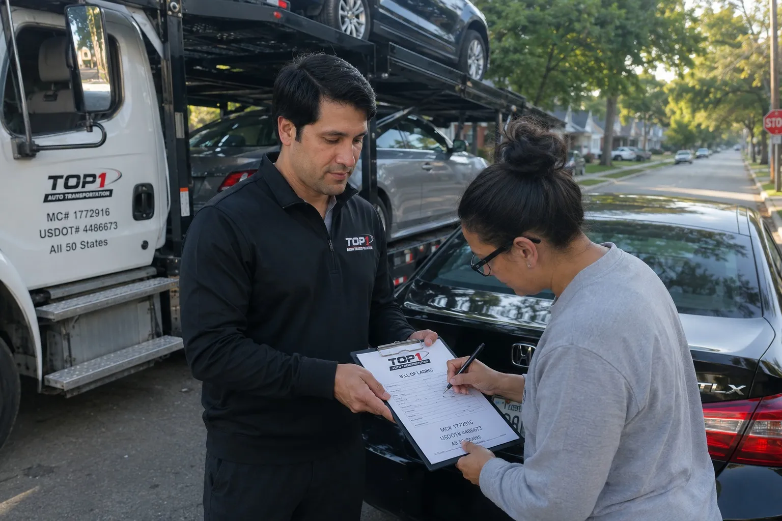 Door-to-door auto transport delivery near a residential location