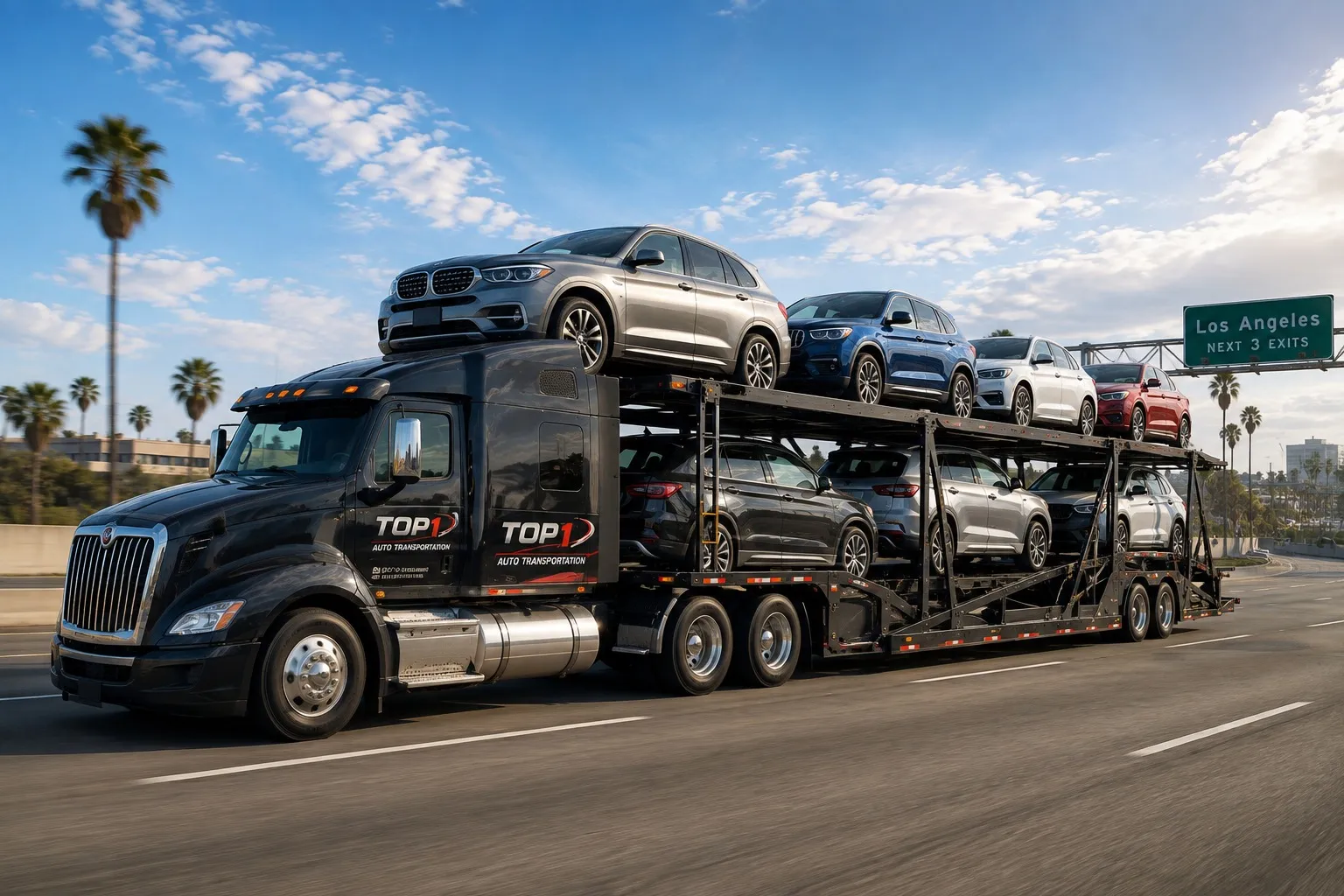 Insured auto transport carrier ready for long-distance vehicle shipping